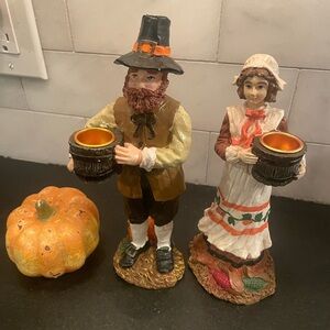 Fall Thanksgiving Pilgrims Candlestick Holders Set